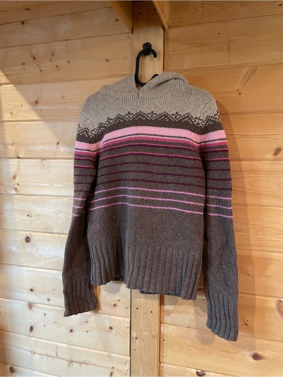 Old Navy Sweaters - Cozy Hooded Wool Stripe Sweater — Brown & Pink